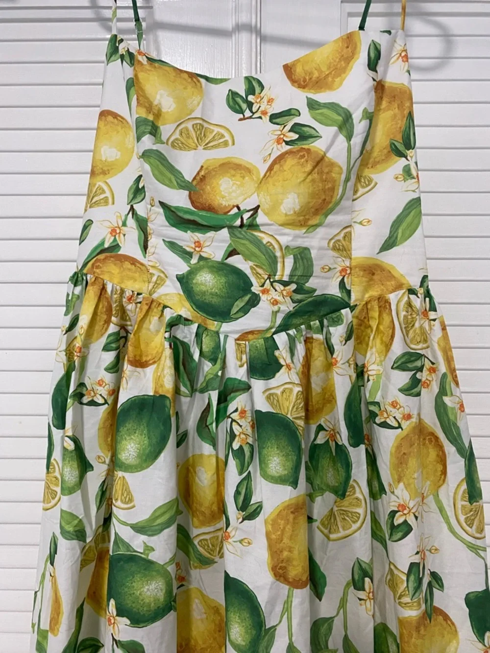H&M White Midi Dress with Yellow Lemon and Green Leaf Print - Picture 4 of 6